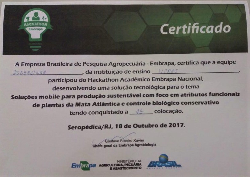 Certificado de primeiro lugar